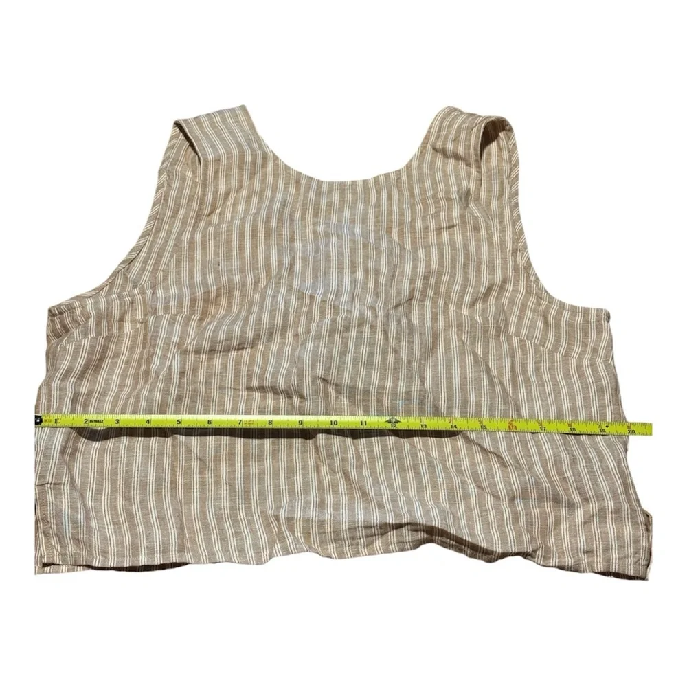 Madewell Beige & White Striped 100% Linen Open Tie Back Tank Top Size 14 - Picture 6 of 9